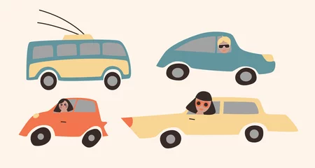 Stickers muraux Course de voitures Illustrations vectorielles avec différentes voitures