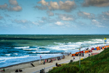 Domburg beach in the North Sea of the Netherlands on a strong windy day