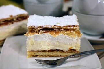 Kremowka or napoleonka cake in Poland