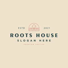 Obraz premium root and home logo, green house and root logo design