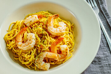 Spaghetti seafood pasta with shrimp