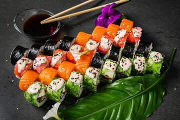 gourmet sushi on  the black background