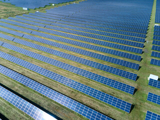 Solar energy farm. High angle view of solar panels on an energy