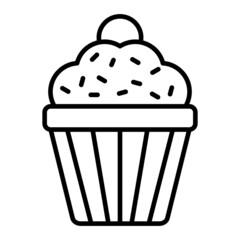 Cupcake Vector Outline Icon Isolated On White Background