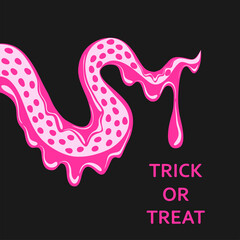 Fototapeta premium Pink tentacles of a monster with dripping slime and glaze. Halloween banner