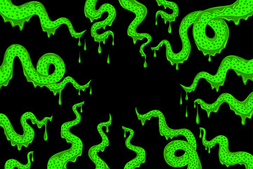 Fototapety  green tentacles of a monster with dripping slime on a black background. Halloween banner