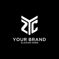 ZC mirror initial logo, creative bold monogram initial design style