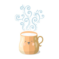 Vector kawaii cute characters cup with smoke.