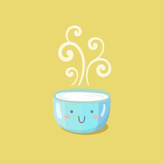 Vector kawaii cute characters cup with smoke.