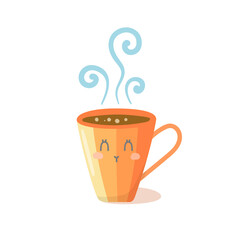 Vector kawaii cute characters cup with smoke.