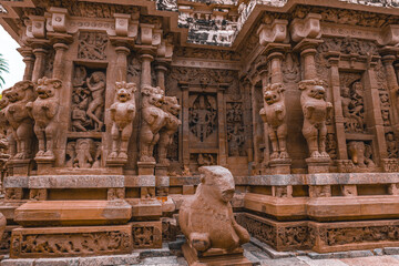 Beautiful Pallava architecture and exclusive sculptures at The Kanchipuram Kailasanathar temple, Oldest Hindu temple in Kanchipuram, Tamil Nadu - One of the best archeological sites in South India