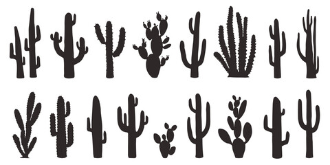 various cactus silhouettes on the white background