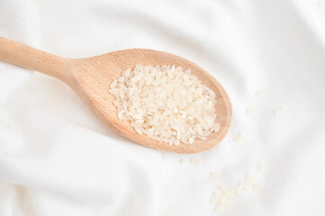 Round rice on white background Chinese food 