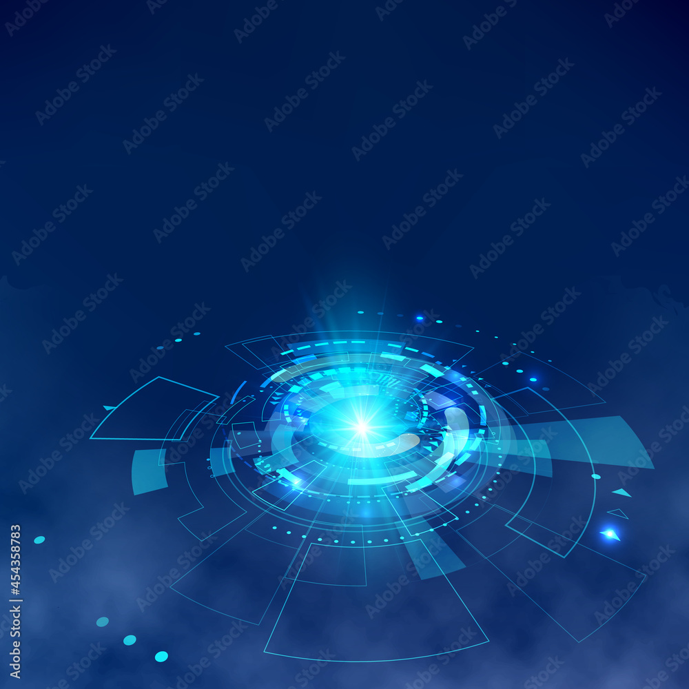 Poster Futuristic HUD elements with fog effect. Hologram UI elements virtual reality. Sci fi futuristic User Interface. Abstract hi-tech circle. Vector