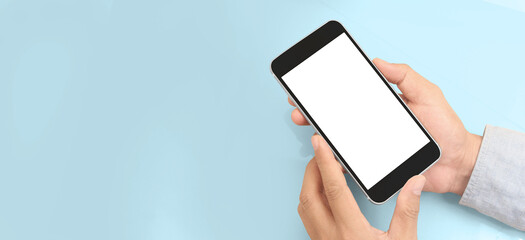 Hand holding smartphone and touching screen