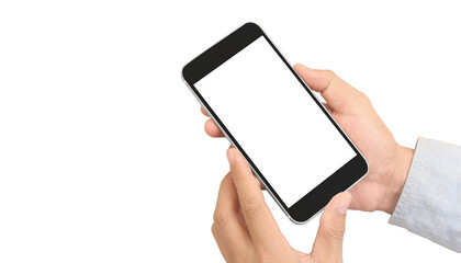 Hand holding smartphone and touching screen