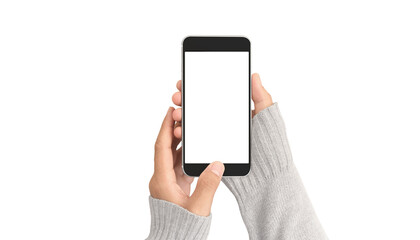 Hand holding smartphone and touching screen