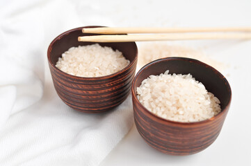 Fototapeta na wymiar Round rice on white background Chinese food 