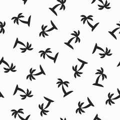 Palm trees pattern. Vector black and white seamless pattern background with palm trees