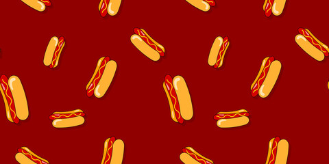 Hot dog seamless pattern. Vector hot dog background for design. Food concept.
