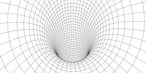 Wireframe abstract tunnel. 3D tunnel grid. Futuristic 3d portal. Network cyber technology. Vector illustration.