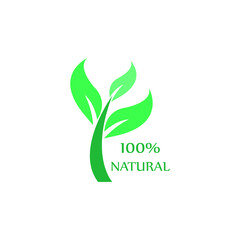 Natural leaf icon. 100% naturals vector image