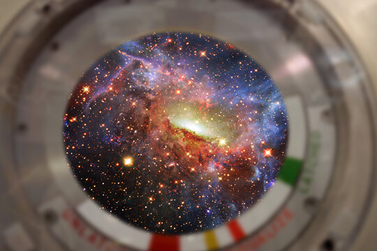 Galaxy and light. View from spacecraft. Elements of this image furnished by NASA.