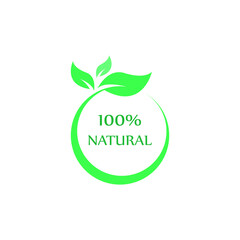 Natural leaf icon. 100% naturals vector image