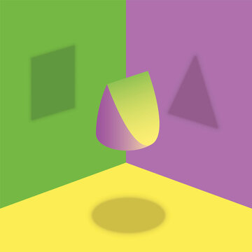 Different shadows from one object - round, triangular and square shadow from wedge shaped item - optical illusion. Symbol for different points of view or matters of opinion.
