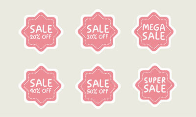 Set of hand drawn pink sale tag labels