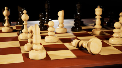 Chess pieces on checker board, strategy concept