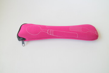 Pink pouch for spoon and fork