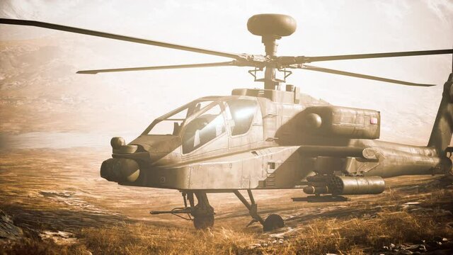 military helicopter in mountains at war