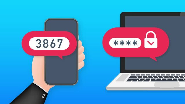 Two step authentication illustration, flat cartoon smartphone and computer safety login or signin. Motion graphics