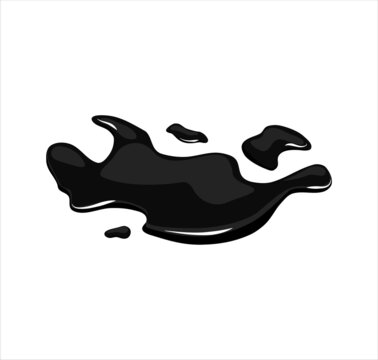 A Black Oil Slick On A White Isolated Background. Liquid Spill. Vector Cartoon Illustration