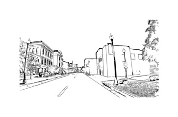 Building view with landmark of Hattiesburg is the 
city in Mississippi. Hand drawn sketch illustration in vector.