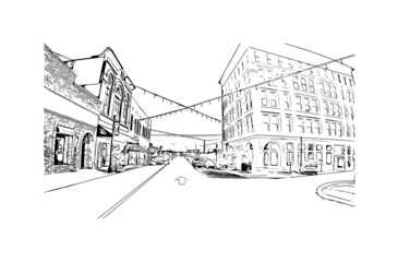 Obraz premium Building view with landmark of Hattiesburg is the city in Mississippi. Hand drawn sketch illustration in vector.