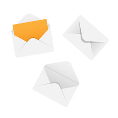 Set of white envelopes. Vector realistic envelopes icons isolated on white background.