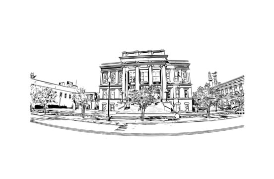 recommend clip art: Building view with landmark of Hattiesburg is the 
                    city in Mississippi. Hand drawn sketch illustration in vector.
