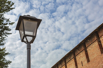 Vintage iron lantern in a public park in the daytime