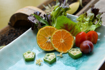 Vegetables and fruits to decorate food plate.