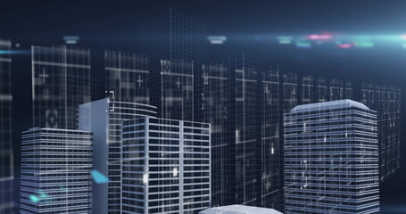 3D building models against blue background 