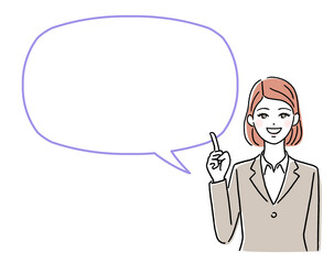 説明する若い女性と吹き出し