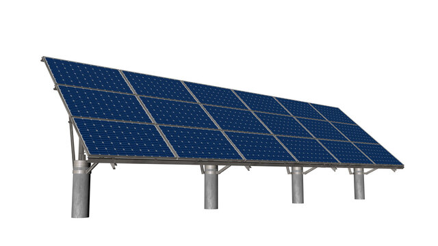 PV module array on white background,3D Rendering.

