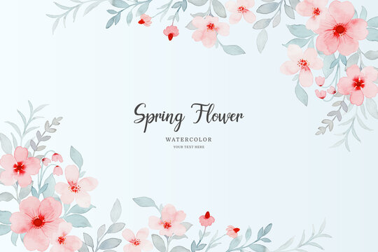 Pink spring flower background with watercolor
