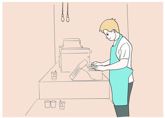 Baristas work in cafes when it's empty. Hand drawn style vector design illustration.