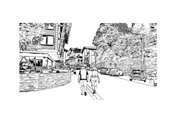 Fototapeta premium Building view with landmark of Heiligenblut is the municipality in Austria. Hand drawn sketch illustration in vector.