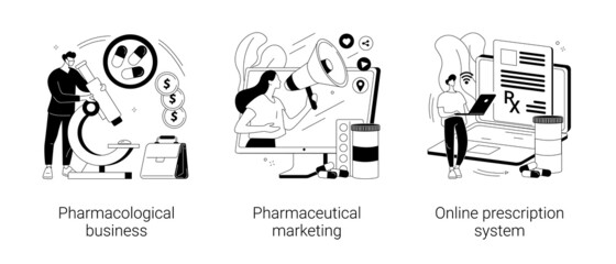 Drugs and medication industry abstract concept vector illustrations.