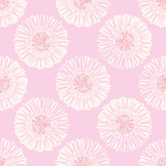 Modern abstract gerbera daisy flower seamless pattern background. Geometric repeat with monochrome pink pastel florals. Botanical lino print style backdrop design. Simple nature garden all over print