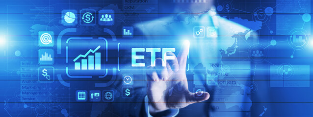 ETF Exchange traded fund Trading Investment Business finance concept on virtual screen